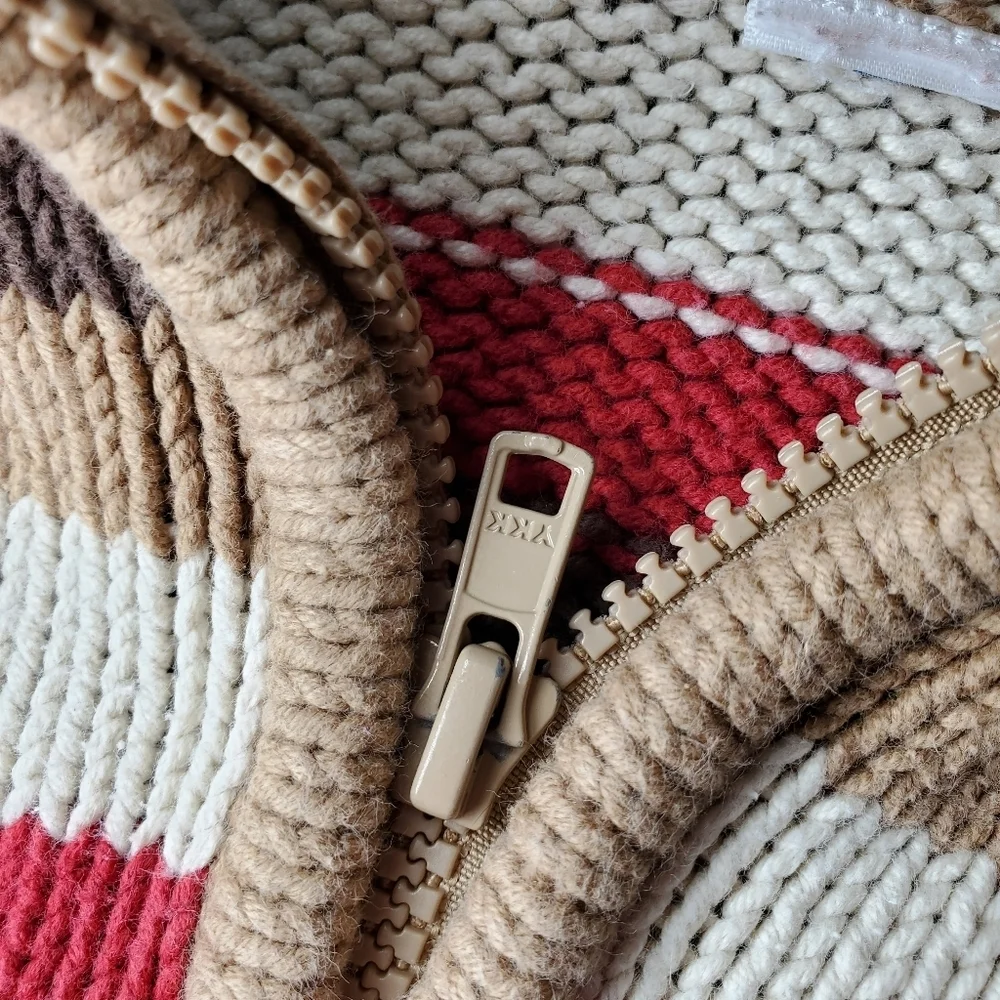 Gymboree 2009 Hooded Knit Striped Winter Sweater Full-Zip Brown Red Vintage